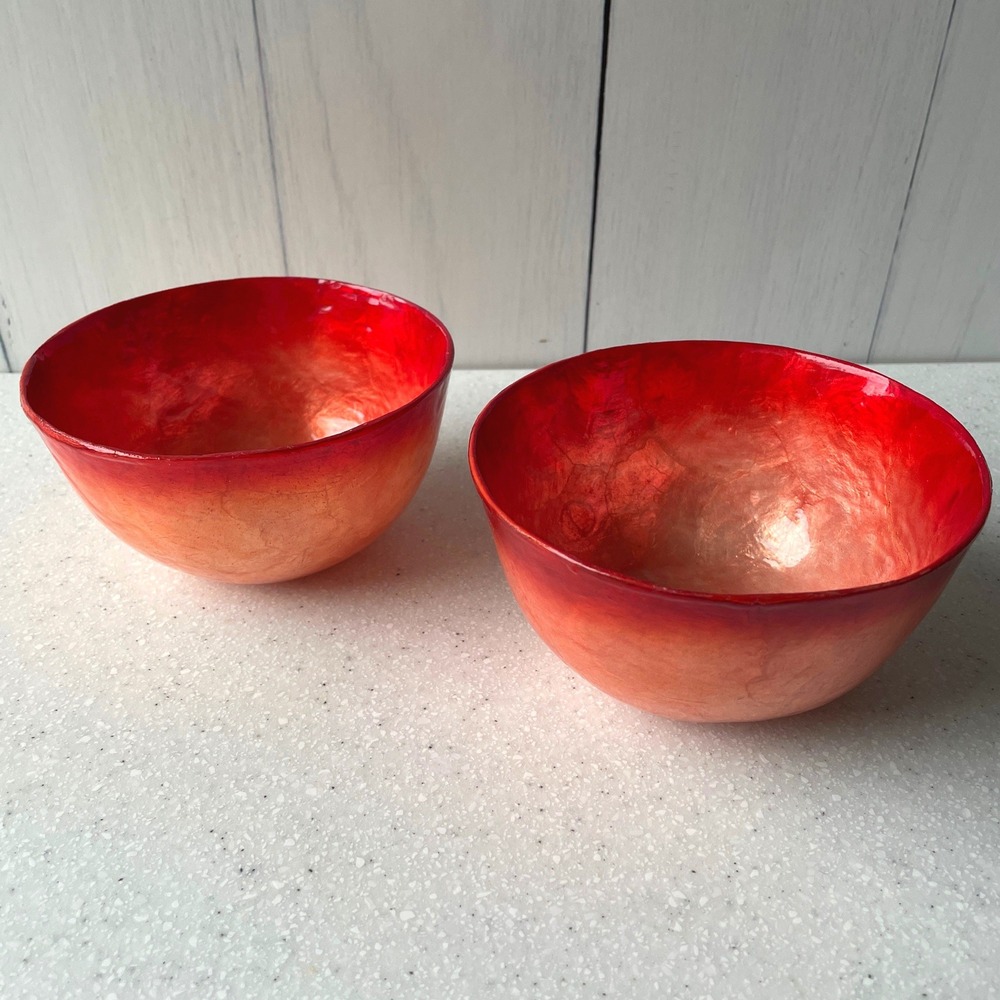 Villeroy & Boch Capiz Shell Bowls Coral Red Copper Mother Pearl 1998 Set 2 Decor